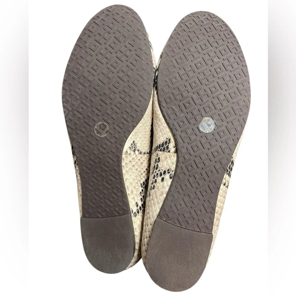 Tory Burch Louisa Python Brown Beige Black Snake Print Logo Ballet Flat Size 6.5